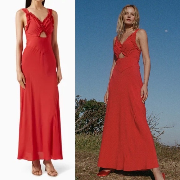 Doen Dresses & Skirts - NEW! Doen- Amoretta Maxi Dress Tigerlily Red Size XXS Ruffle Cutout Summer